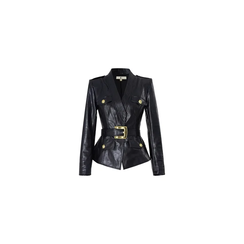 Vestes en cuir pour femmes, Cardigan de printemps et d'automne, manteau en cuir pour personnes âgées, taille, tempérament, Design, manteau sens, tendance