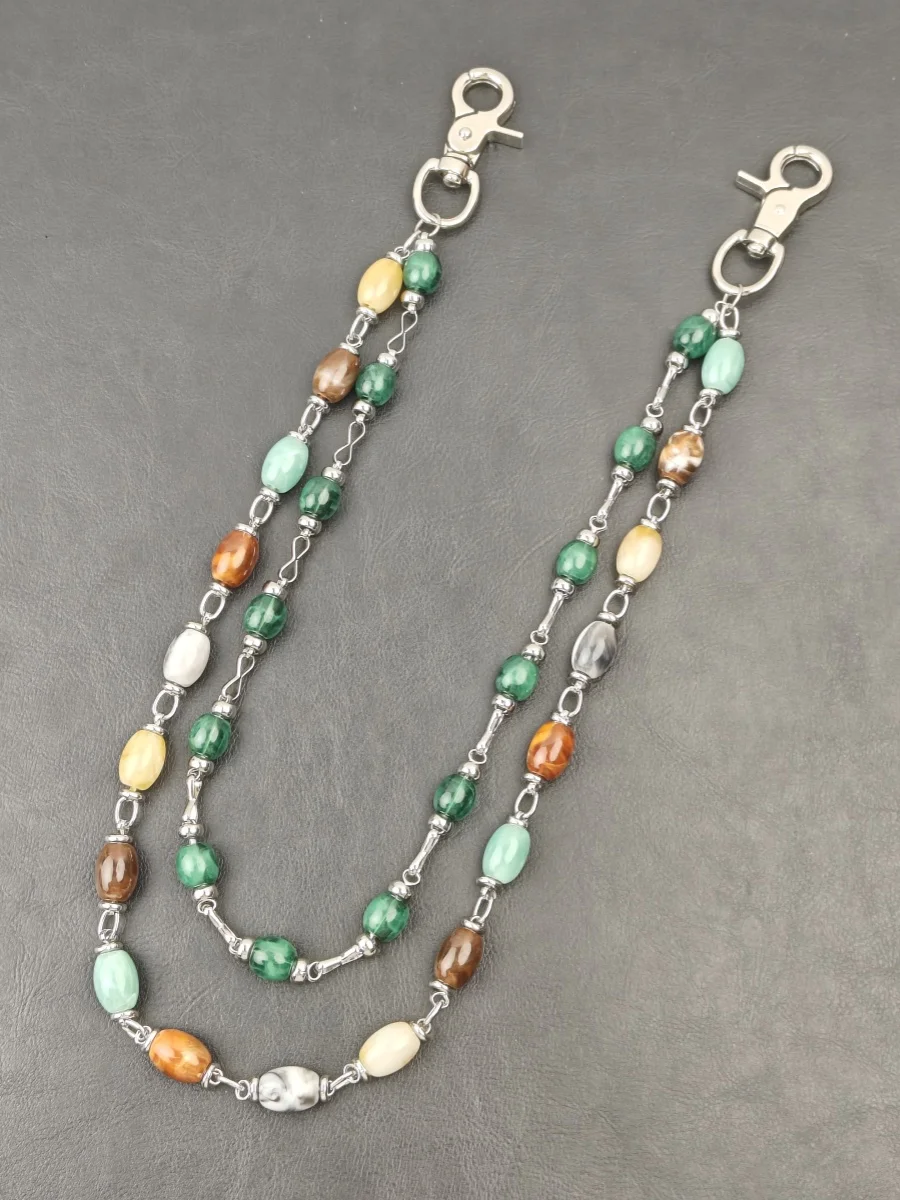Farbiger Achat-Lmitations-Jade und Edelstein, mehrfarbige Hosenkette, böhmischer Stil, modische Luxus-Accessoires für Männer und Frauen – Detail 9