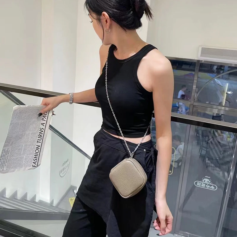 Luxury Square Cosmetic Bag Custom Name Woman Cross-body Bag Lipstick Genuine Leather Chain Clutch Handbag Lady Coin Purse Wallet