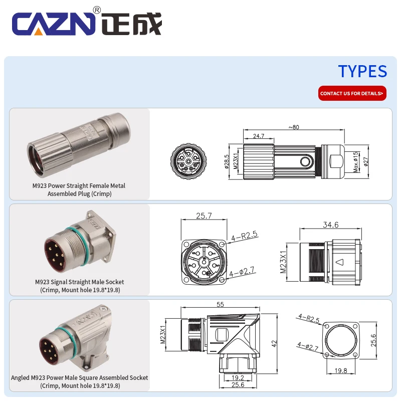 M923 Audio & Video Cable Connector IP67 Rated Brass Nickel Plated Housing 250V/630V 9A-30A Male/Female Round Adapter