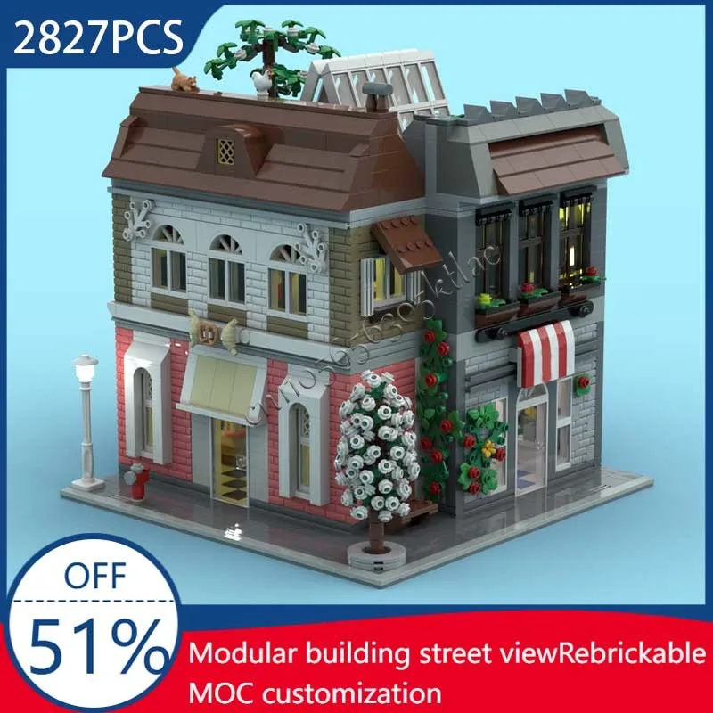 2827PCS MOC Old Town Street View Bakery & Kiosk Building Model DIY Customize Puzzle Technology Creative Assembly Kids Toys Gifts