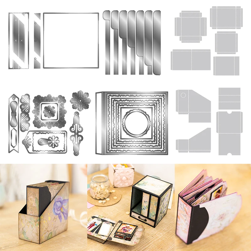 Außen gehäuse und Schubladen schablone Index seiten Mini-Buch Akten halter Metalls chneid werkzeuge/Zeichen blätter Scrap booking DIY Handwerk