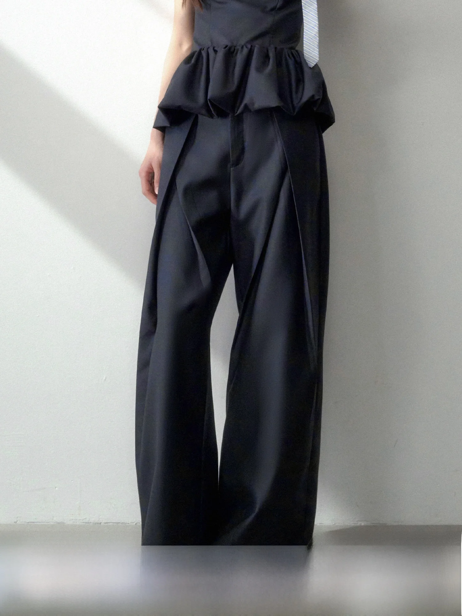 

LaluneDuCiel ey Wide Leg Casual Pants Women Summer Loose Straight Leg Trousers Comfortable l Waist Polyester Fiber