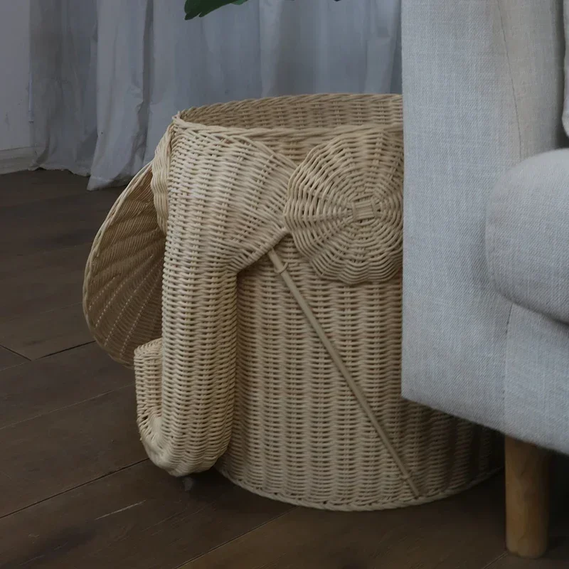 Handwoven Elephant Storage Basket Natural Fiber Organizer for Bathroom Decorative Laundry Hamper with Lid Multi-Use Bin for Home