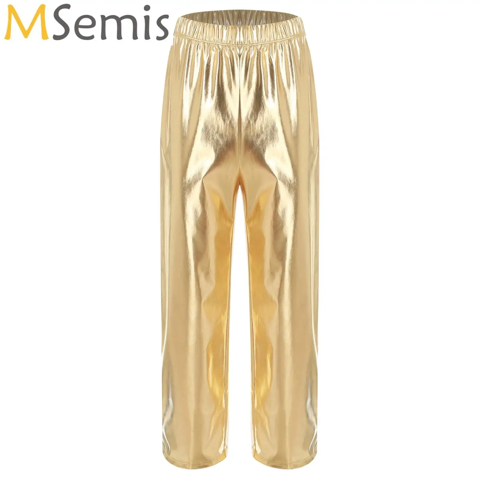 

Women Liturgical Praise Dance Pants Elastic Waistband Metallic Shiny Long Pants Straight Pants for Party Disco Stage Performance