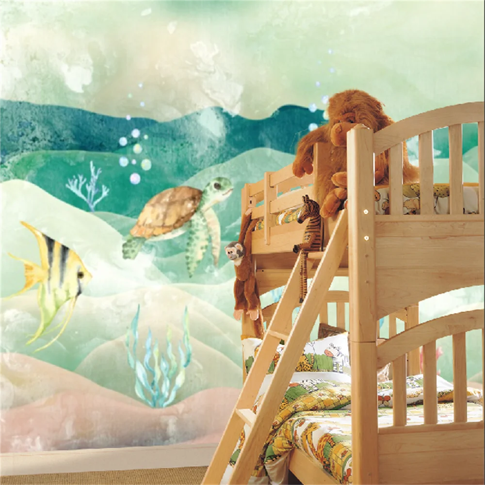 papel de parede Custom wallpaper 3D Vintage color turtle child cartoon sea animal background wall painting Wallpapers Home Decor