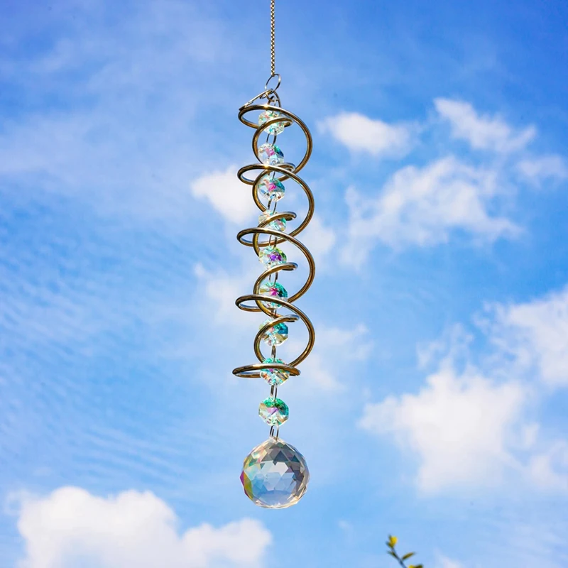 17.7Inch Gazing Ball Spiral Tail,Decorative Wind Spinner Sun Catcher,Glass Crystals For Indoor Outdoor Decoration