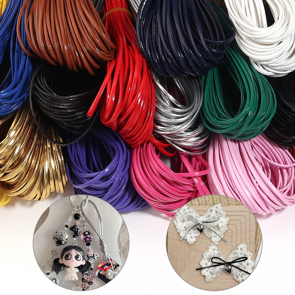 50yards/lot 2mm Multicolor Flat PU Faux Leather Strip Soft Leather Cord DIY Bow Jewelry Bag Keychain Leathercrafts Accessories