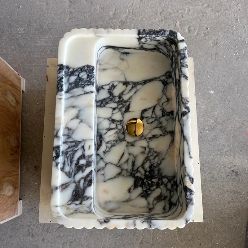 Lavabo de baño de mármol Viola blanco de lujo, encimera moderna y elegante para lavabo de Villa, tocador elegante