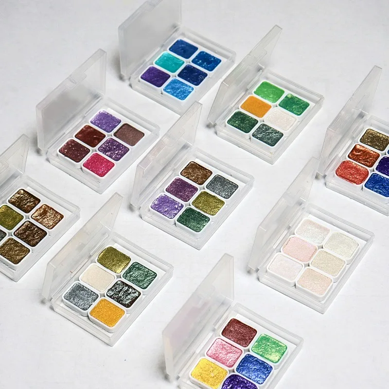 Série Pérola Manual Solid Aquarela Paint Set, Pintura Decorativa Criação, Art Supplies, Nail Painting, 6 cores, 1ml