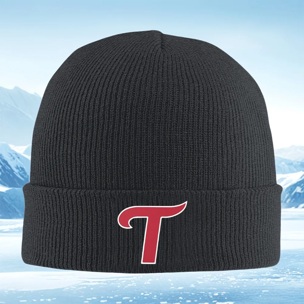 Lettre rouge avec contour blanc sur noir hommes femmes unisexe tricoté chapeau bonnet pull casquette hiver thermique chaud noël extérieur Cy