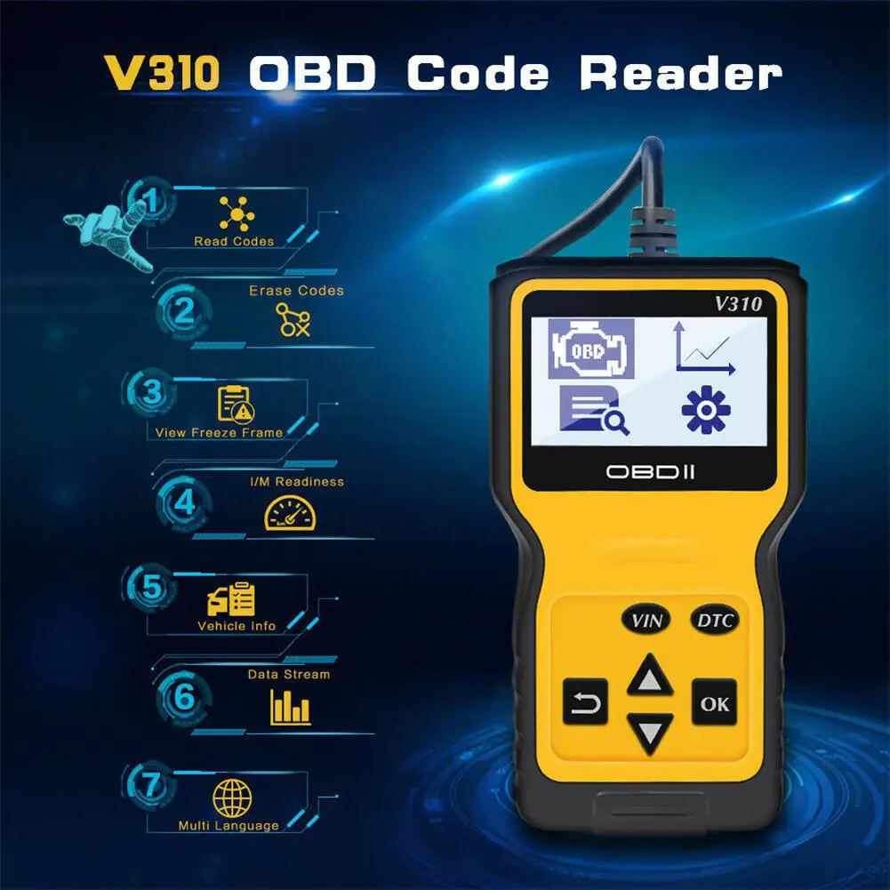 

Бестселлер V310 OBD2 сканер OBD детектор поддерживает многоязычную автомобильную диагностику неисправностей