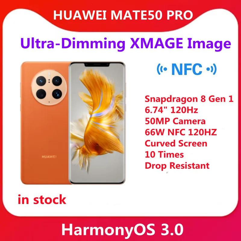 Original HUAWEI Mate 50 Pro HarmonyOS 3.0 Ultra-Dimming XMAGE Image 120HZ Curved Screen 10 Times Drop Resistant 4G Mobile Phone