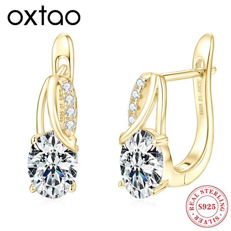 

OXTAO Huggies Earring 100% Original 925 Sterling Silver Female Jewelry Certified D Color Moissanite Classic U-shaped Earrings