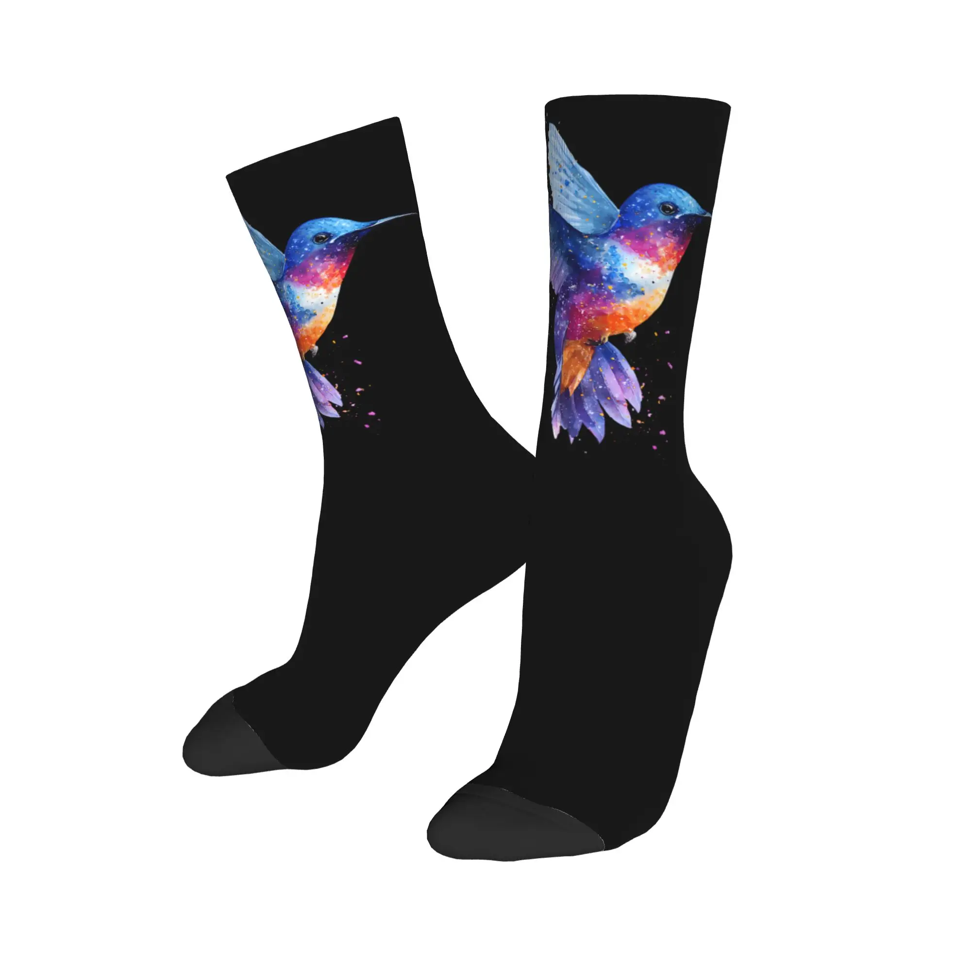 Colorful Hummingbird Animal Lover Art Tropical Bird Soccer Socks  Polyester Long Socks for Unisex Sweat Absorbing