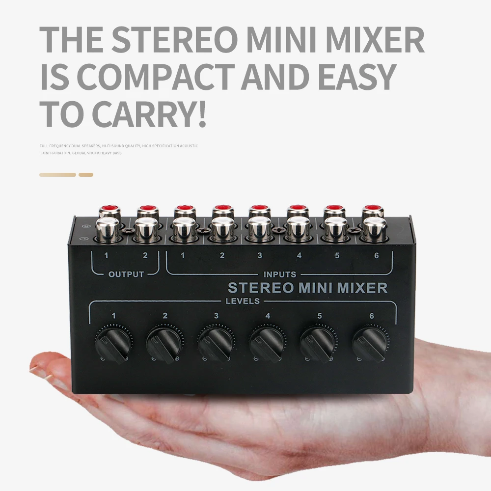 4 6 Channels Passive Stereo Mixer Mini Audio Mixer Portable Sound Mixer RCA Input Ultra Low Noise for Live Studio Recording