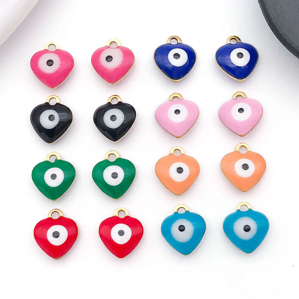 WZNB 2PCS Stainless Steel Charms Vacuum Plating Color Drip Oil Double-sided Enamel Love Devil Eye Pendant Jewelry Accessories