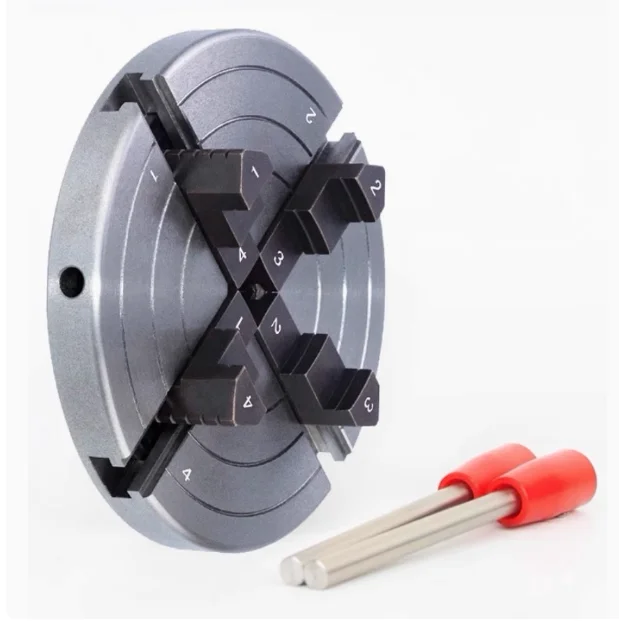 4/6 Inch Wood Lathe Chuck, Self-centering Linkage Bevel Gear 3 Jaw 4 Jaw, Precision Cast Iron for Wood Turning
