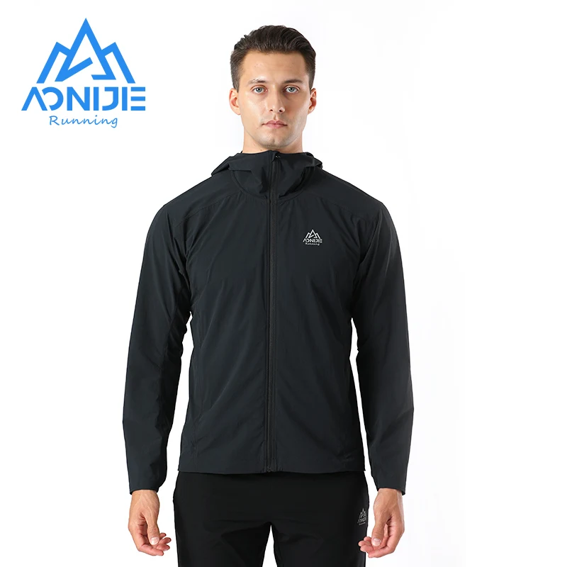 AONIJIE FM5131 Man Fale Waterproof Sports Thin Hooded Jacket Windbreak Short Coat With Pocket For Running Gym Hiking