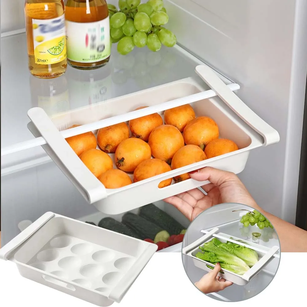 

1/4pcs Plastic Refrigerator Storage Bin Egg Holder Fruit Vegetable Organizer Drawer-style Tray Box for Kitchen Clutter Bandejas