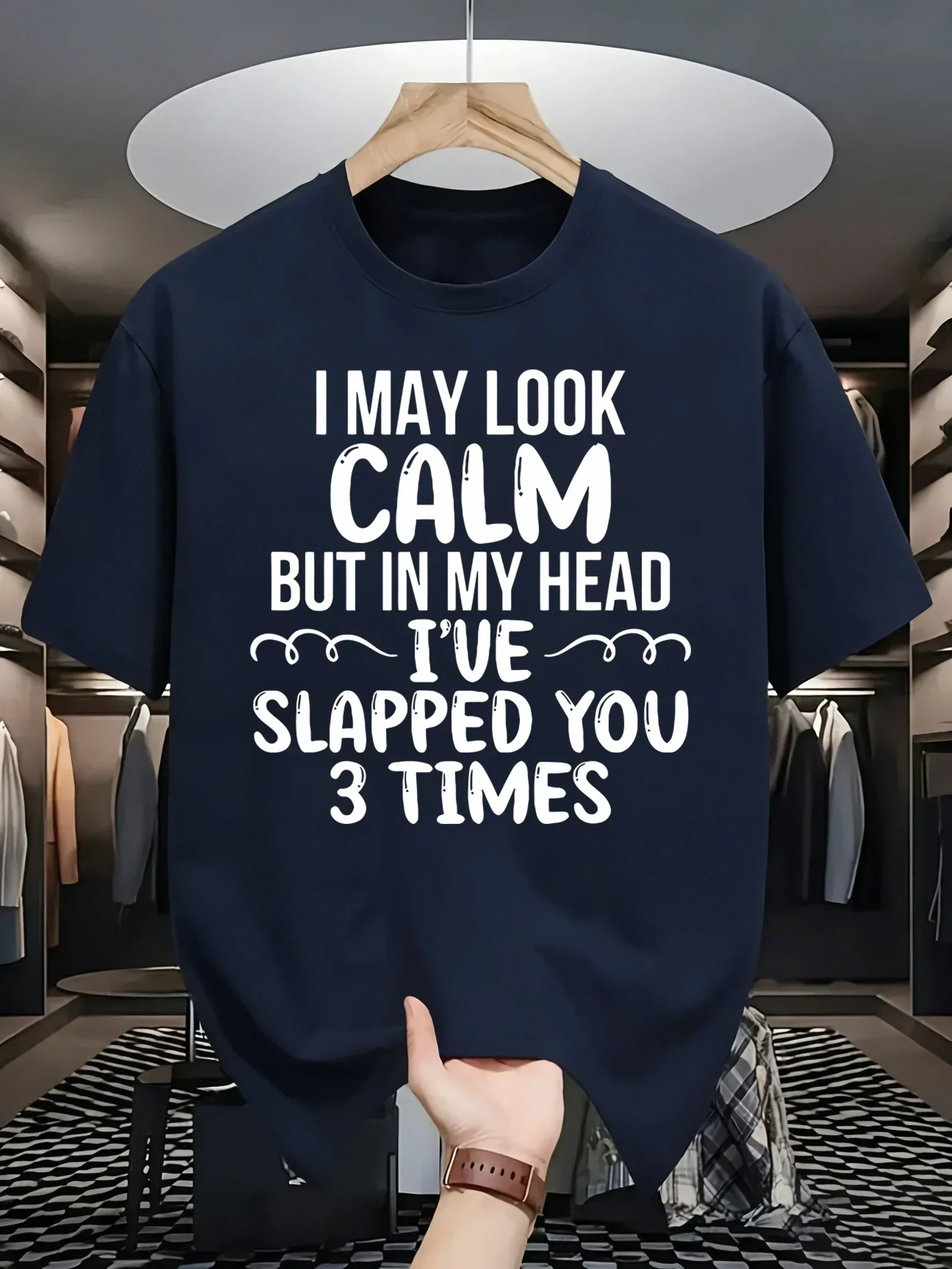 I May Look Calm Design Mens Retro T Shirts All-Match Basics T-Shirts Fashion Cotton Summer Clothing Unisex Loose Short Sleeve