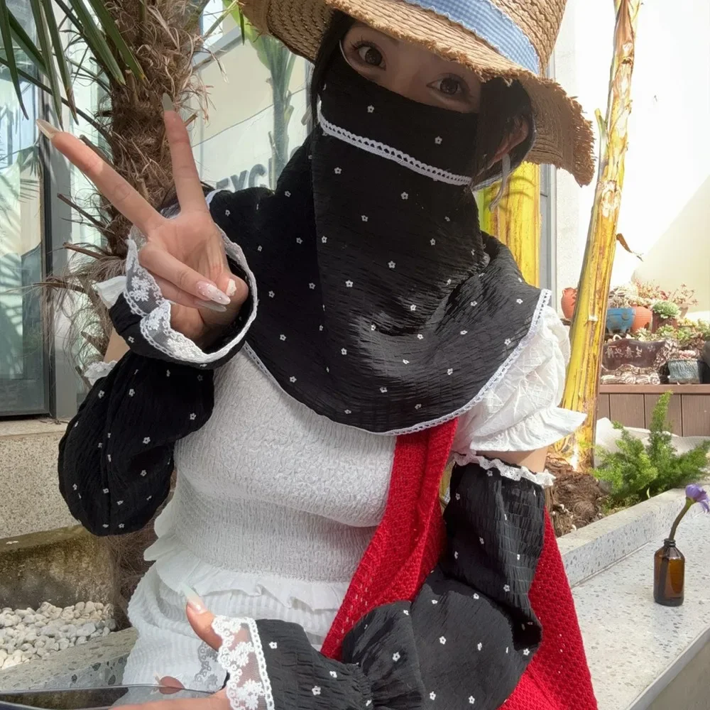 

Летняя защитная маска от солнца в горошек в стиле InS, защита шеи с цветком, защита глаз, уголок для езды на велосипеде, светоблокирующая вуаль