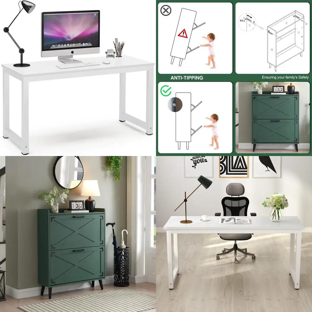 Large 55-inch Home Office Desk, White Computer Table for Study and Writing