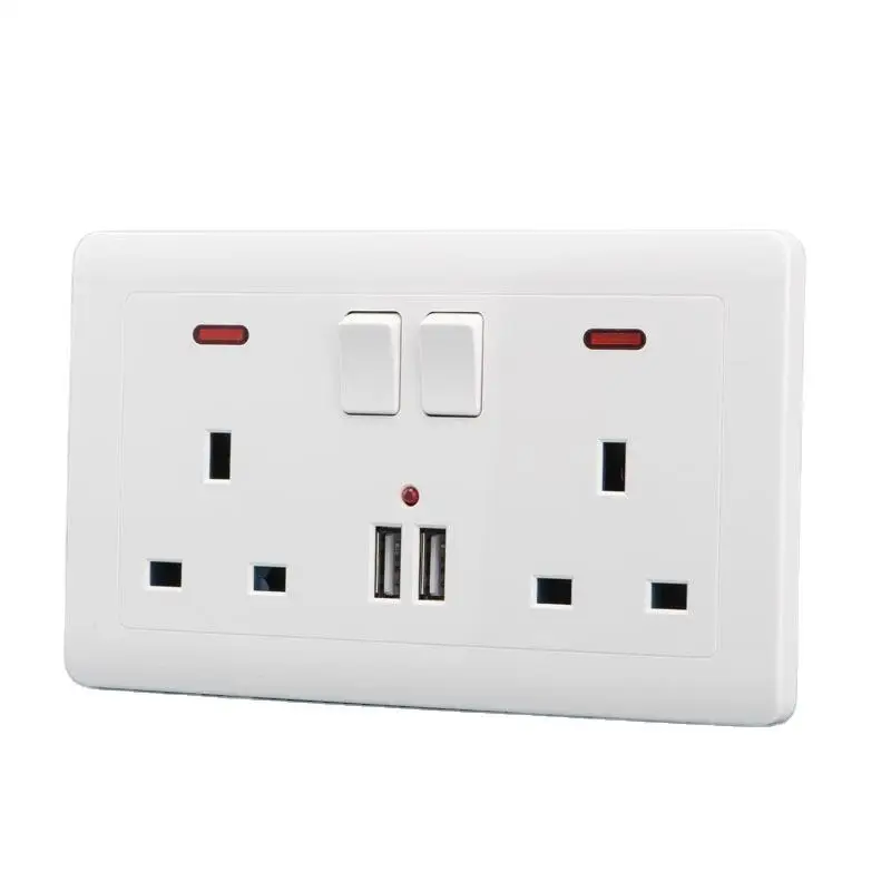 Depoguye 146mm * 86mm, Wall Socket with Dual USB2.1A Socket Panel, British Standard 13A Switch Holder,LED Indicator, on/off