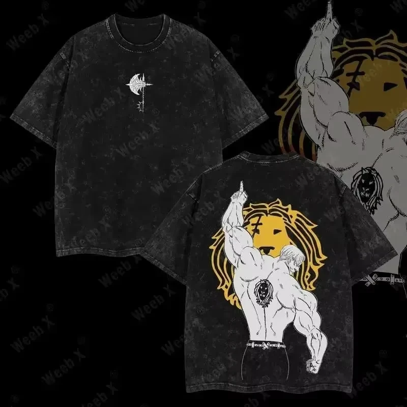 The Seven Deadly Sins Washed Tshirt Oversized Unisex Vintage Loose Retro Fashion Streetwear Trendy Cotton Short Sleeves Classic