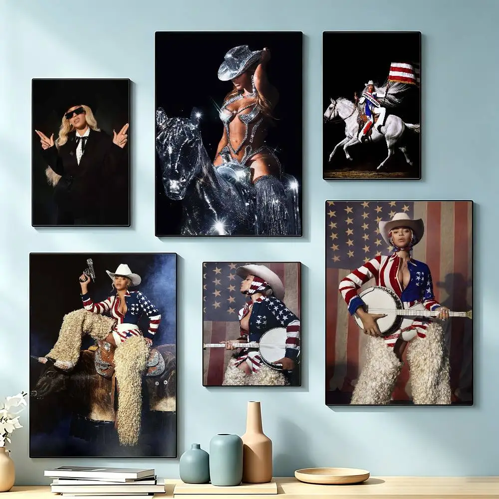 B-Beyonce Cowboy Carter Lemonade Poster Waterproof Wall Art Sticker For Bar Living Room Vintage Decor High Quality Print Gift