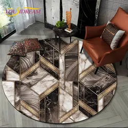 Bstract Geometry Marble Color Gold Round Area Rug, Circle Carpet for Living Room Bedroom Sofa Decor, Kids Floor Mat Kitchen Mat