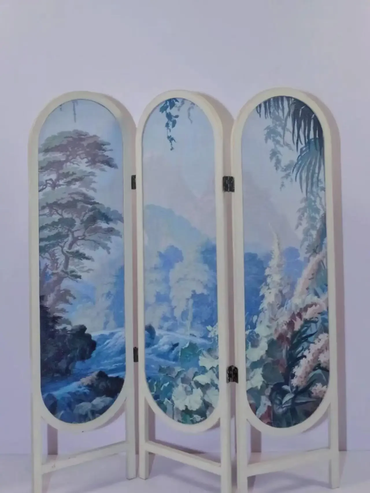 1/6 Miniature DollHouse Folding Screen Wooden Room Divider Bjd Vintage Oil Painting Printed Partition Board Furniture Accessorie