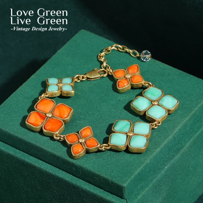 

Винтажный браслет-подвеска с желе и клевером, красный, синий, модные аксессуары, роскошные женские аксессуары, новинка 2025, уникальные ювелирные изделия, праздничные подарки