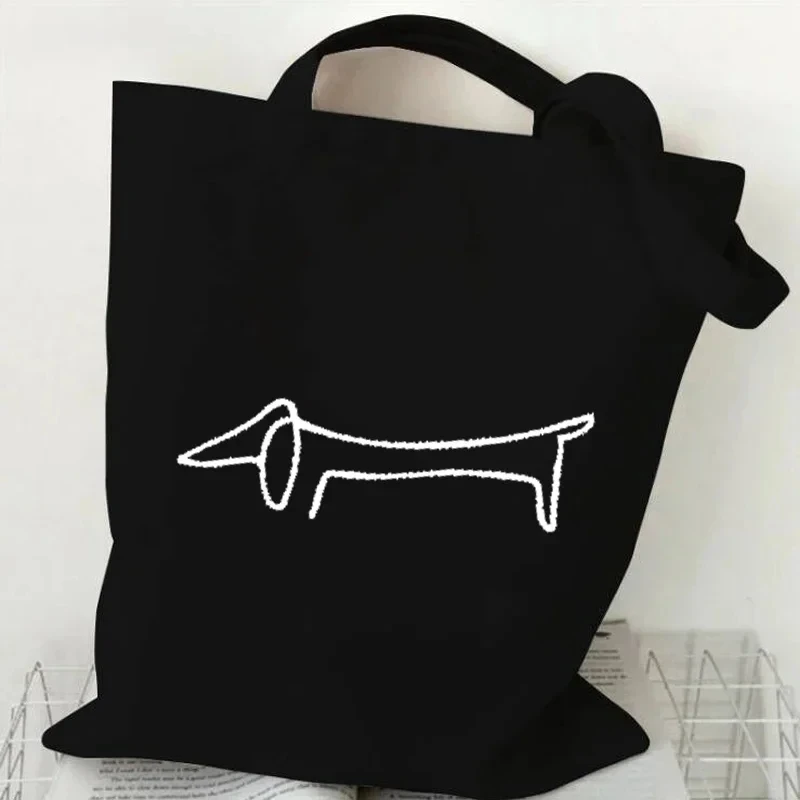 Sausage Dog Shopping Bag with Firm Lines Dog Print Handbag Fun Animal Handbag Canvas Women's Shoulder Bag