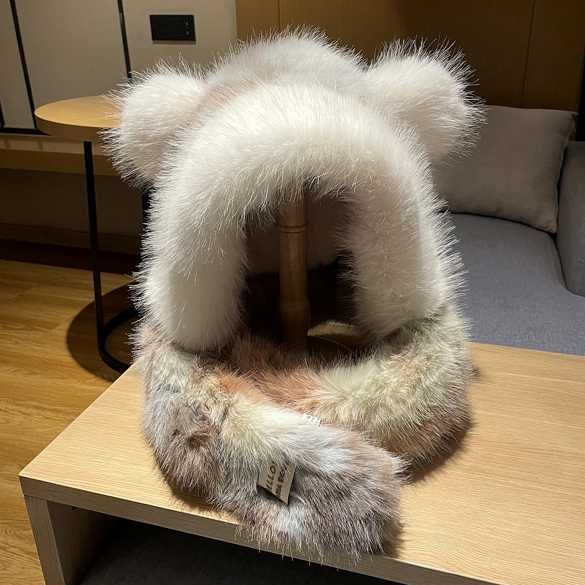 

Cute bear ears plush hat scarf integrated women's winter plush thickened cold-proof warm ear protection Lei Feng hats