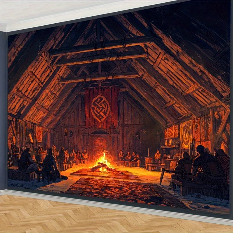 Tapisserie décorative de style Viking médiéval, toile de fond pour décoration d'ambiance de salle de jeux rétro, style épique rustique