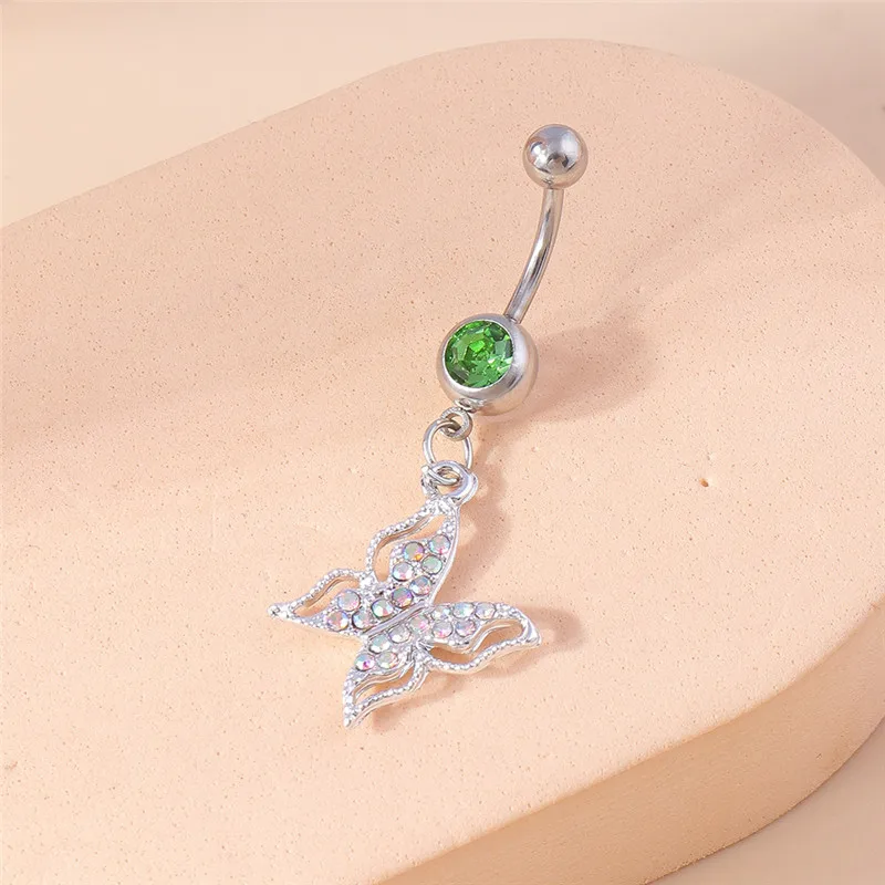 Aihua Kristall-Schmetterling-Nabelring für Damen, Piercing, Ombligo, Bauchnabelring aus Chirurgenstahl, sexy Körperschmuck – Detail 3