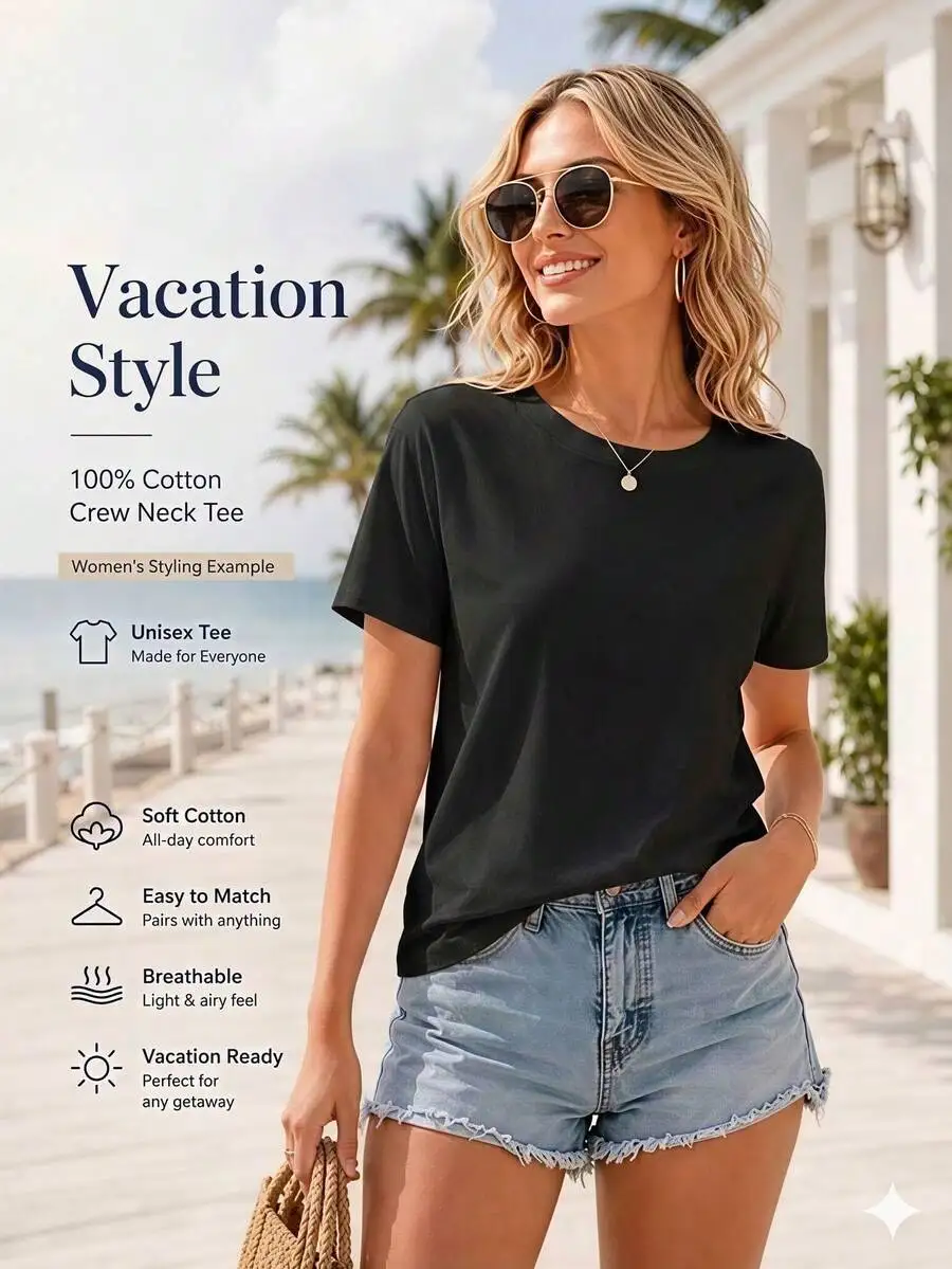 Women's Summer Casual Graphic T-Shirt, Crew Neck Short Sleeve Top With 