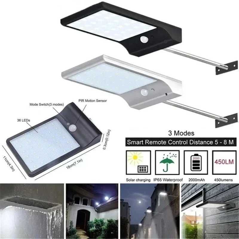 Imagem -04 - Motion Sensor Lâmpada de Segurança do Jardim Lâmpada de Energia Solar Lâmpada de Parede ao ar Livre Decoração do Jardim com ou sem Rod 36 Led 48led