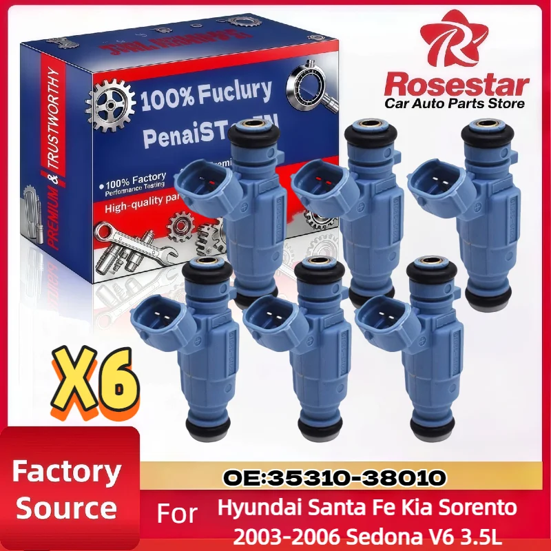 Set of 6 Fuel Injector 35310-38010 For Hyundai Santa Fe, For Kia Sorento 2003-2006, Sedona V6 3.5L
