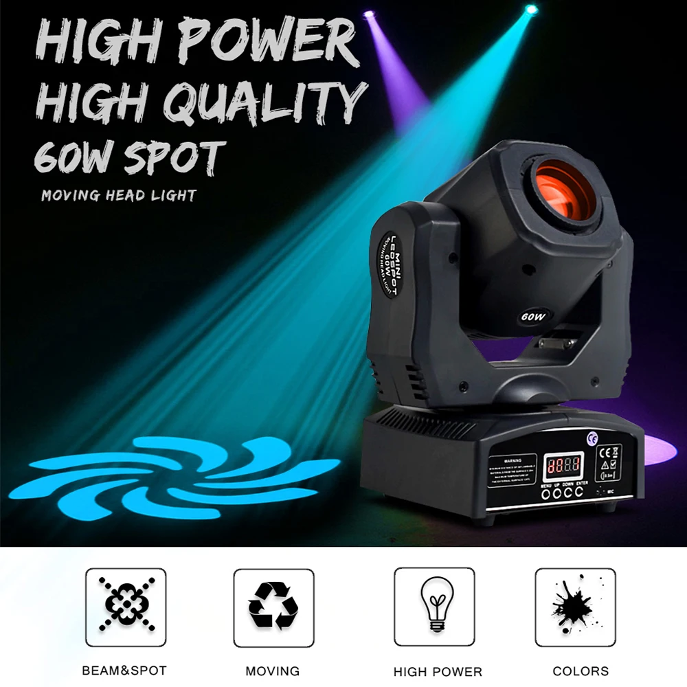 hongyi Mini Strobe StageLight 60W LED Moving Head Light Lyre Gobo Projector Super Bright Rotating Disco Lamp For DJ Dance Party