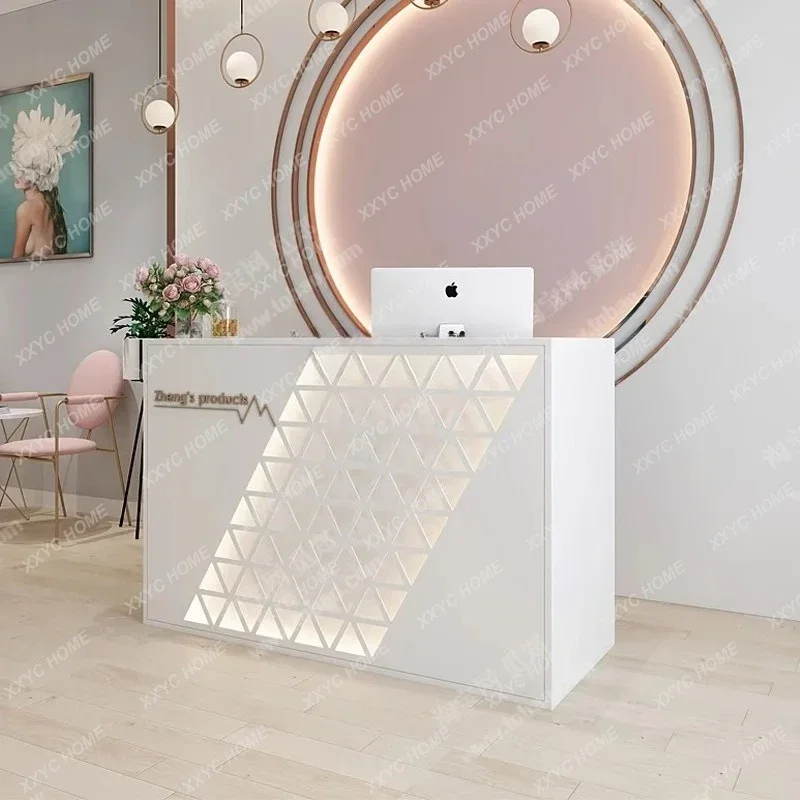 A  Clothing store cashier, small counter, hair salon bar, beauty salon, table Morandi color