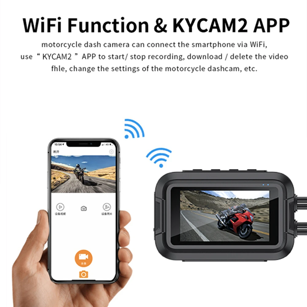 Cámara de salpicadero DVR para motocicleta, grabadora de vídeo de conducción frontal y trasera, resistente al agua, WiFi, 1080P + 1080P, caja negra