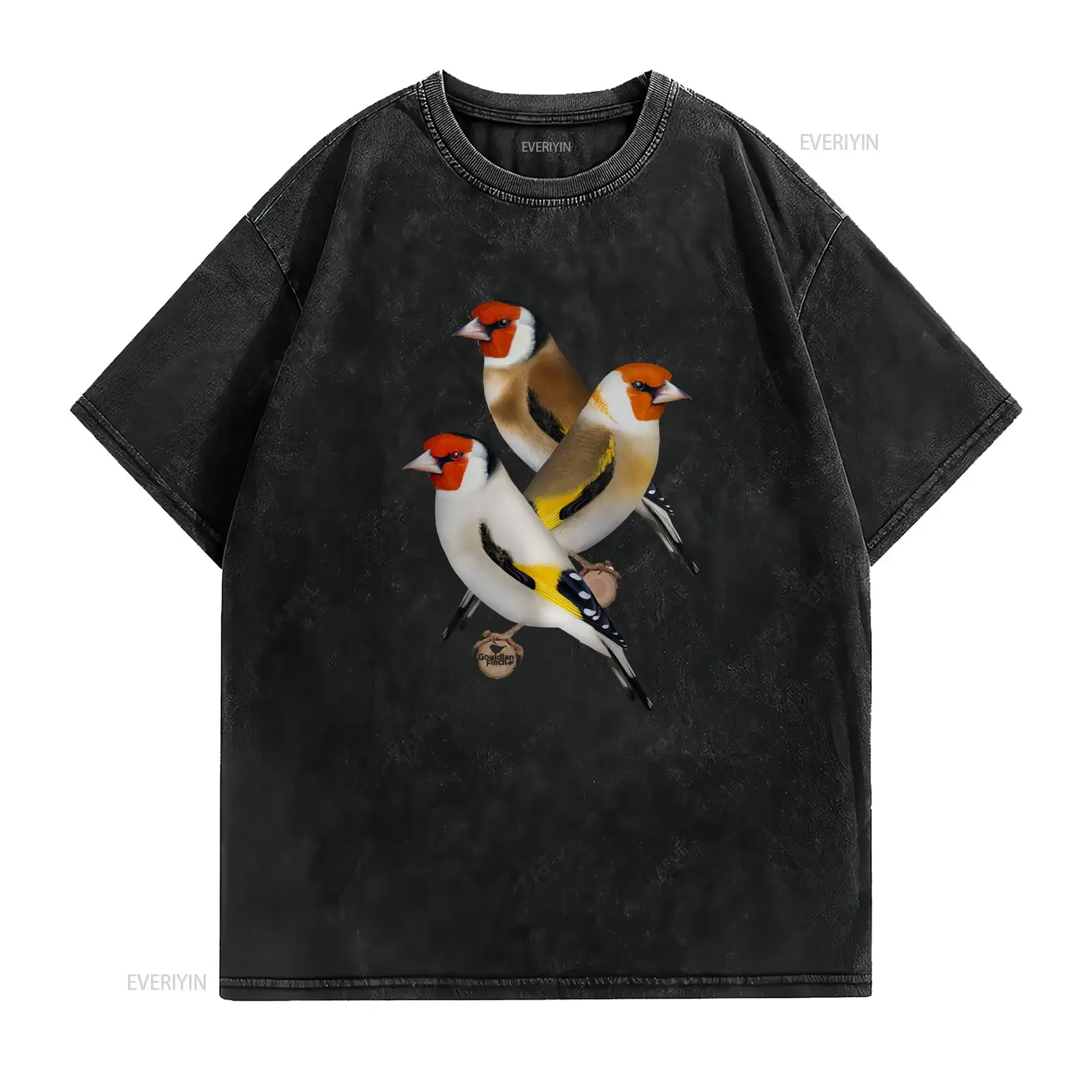 European Goldfinch and other native finches vintage Washed Stylish fashion graphic Unisex Top For Everyday Wear Breathable