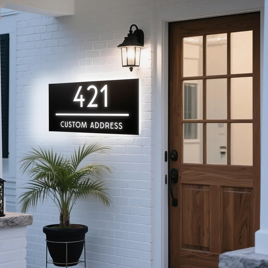 

Custom Modern House Numbers Personalized Illuminated Address Sign For Outdoor Custom Led Plaque Weatherproof House Plaque