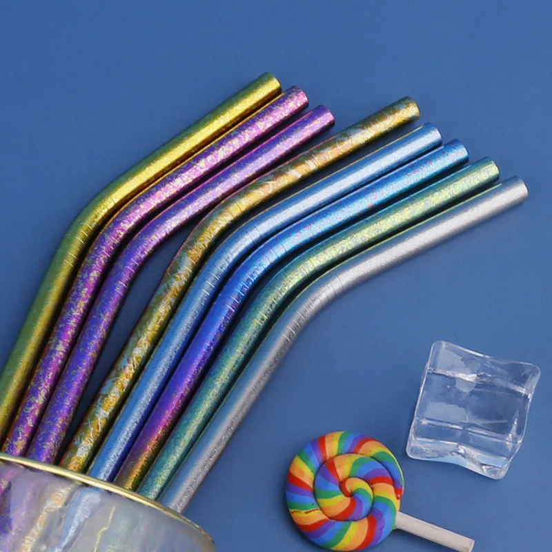 Ta1 Pure titanium Straw,Non-slip Thread,Diameter 6㎜,High Temperature Crystallization,Length 215㎜ Color Metal Bent SIPPY