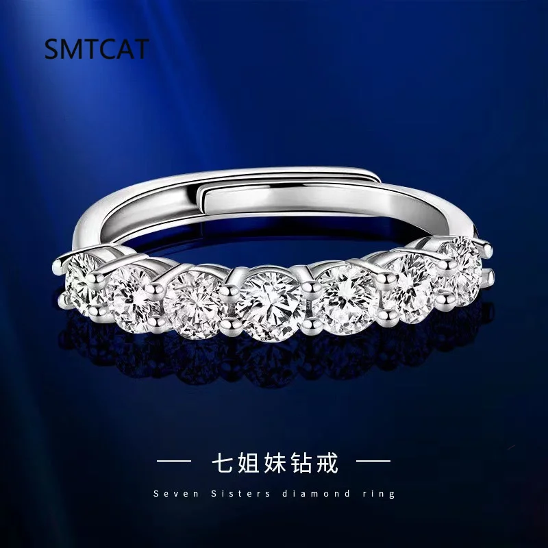 

D Color VVS1 EX Round Moissanite Ring 925 Sterling Silver Eternity Bands Rings Women Wedding Engagement Luxury Jewelry Anel