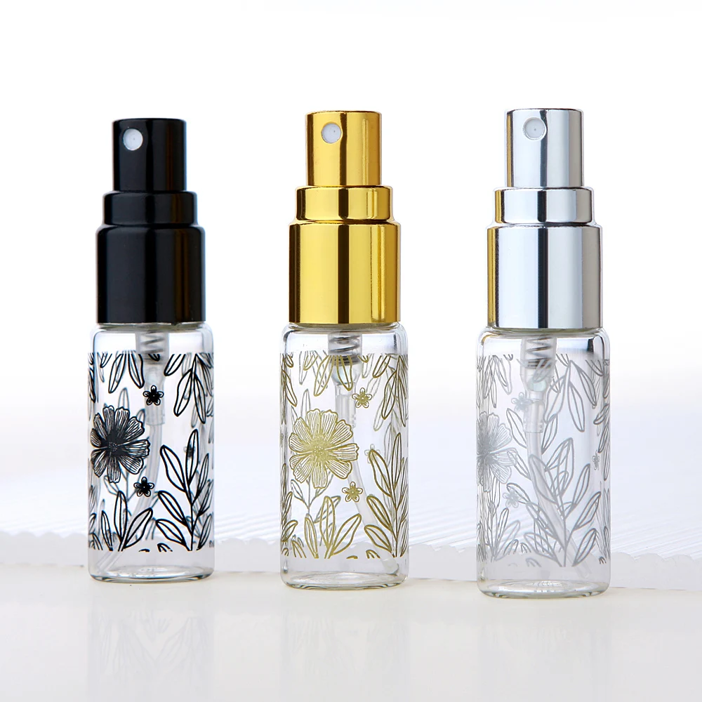 

30/50/100pcs 5ml Portable Pattern Glass Perfume Bottle With Atomizer Empty Spray Cosmetic Liquid Mini Refillable Bottles