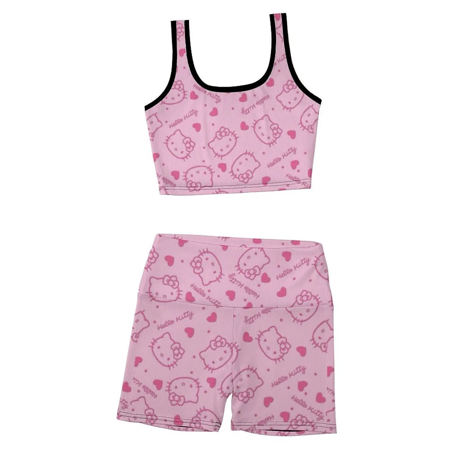 Hello Kitty Yoga Set Womens Sanrio Cartoon Cat Yoga Wear Cute Sports Bra Leggings Set Fashion Tank Top and Shorts view 6