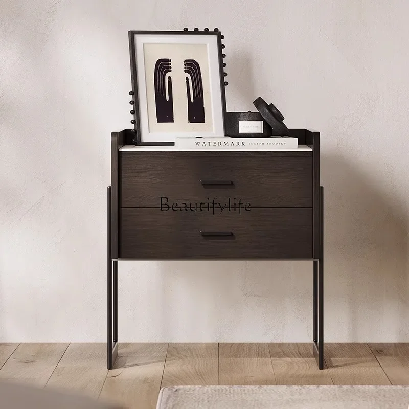 

LJYSlate bedside table Simple smoky-colored veneer Italian minimalist locker
